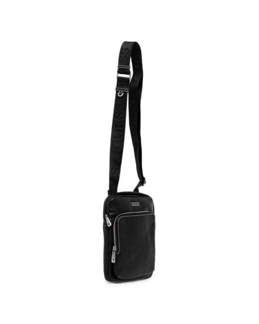 Guess Black Boston Logo-Plaque Pebbled-Effect Shoulder Bag for men