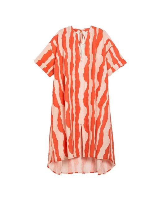 Oas Red Abstract-Pattern Tie-Back Dress