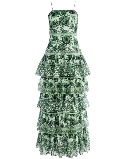 Alice + Olivia Valenica Tiered Maxi Dress in Green | Lyst