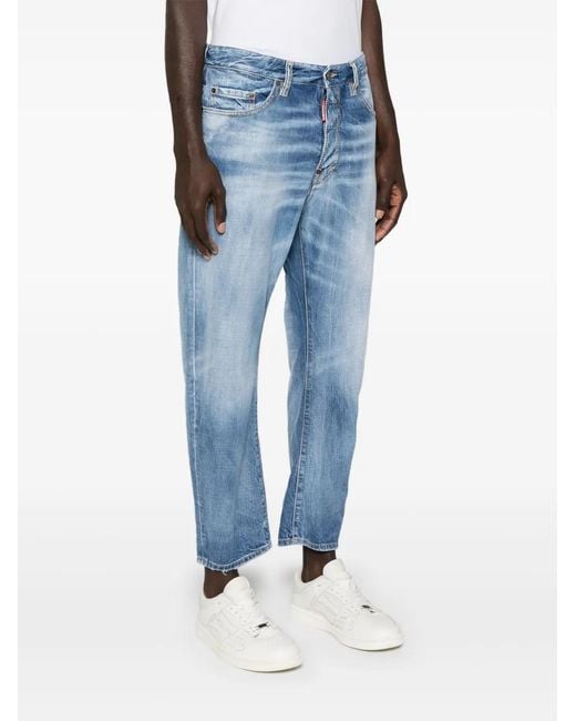 DSquared² Blue Stonewashed Cotton Denim Straight Leg Jeans for men