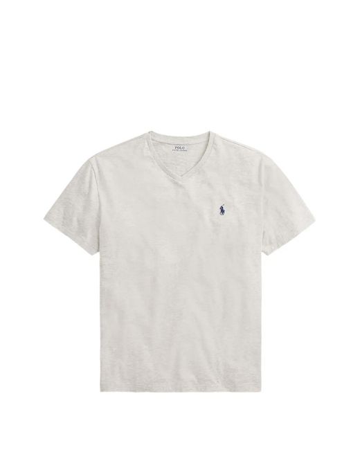 Polo Ralph Lauren White Embroidered-Logo V-Neck T-Shirt for men