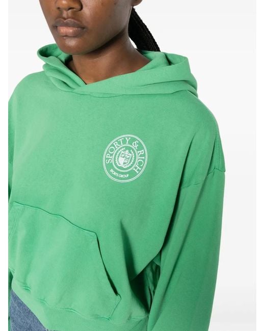 Sporty & Rich Green Logo-Print Jersey Hoodie