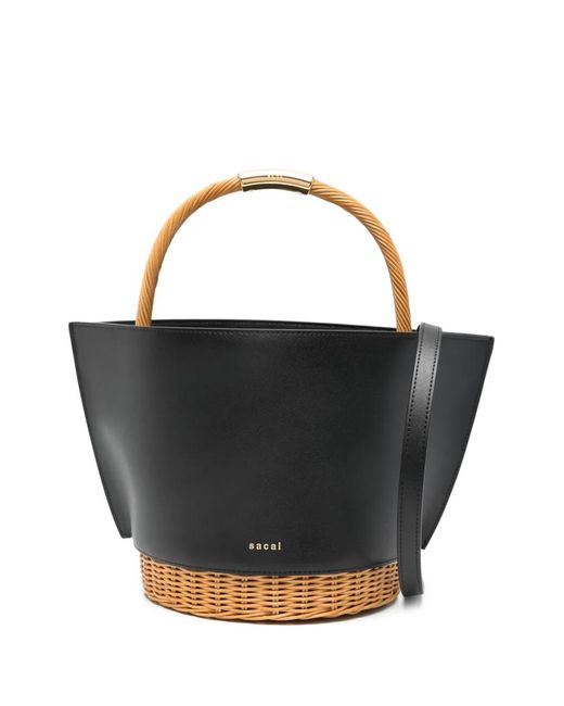 Sacai Black Woven Handle Bucket Bag