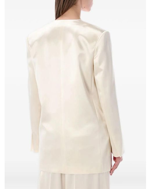 Alberta Ferretti Natural Double-Breasted Satin Blazer