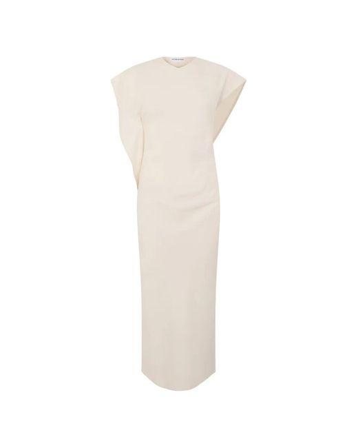 Victoria Beckham White Victoria Draped Asymmetric-Sleeve Midi Dress