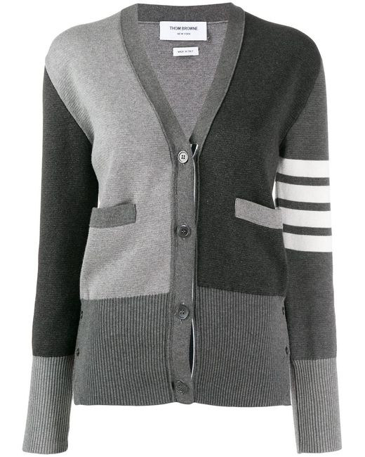 Thom Browne Gray Funmix Crepe 4-Bar V-Neck Cardigan