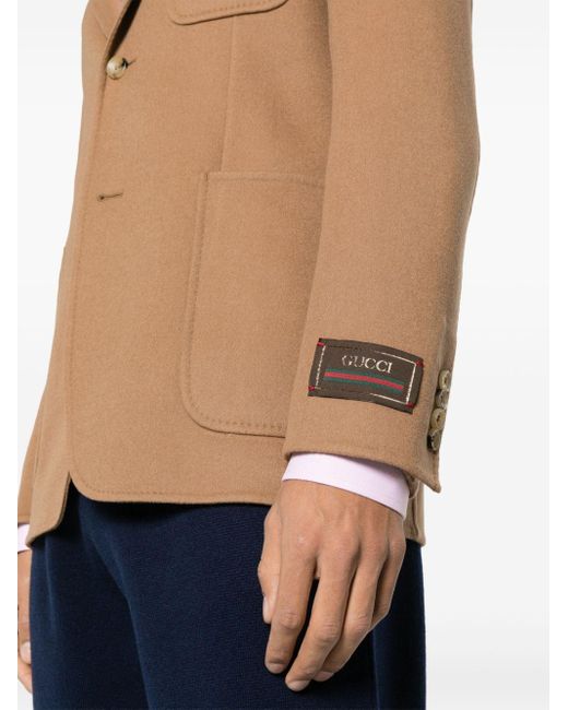 Blazer feutré à patch logo Gucci pour homme en coloris Brown