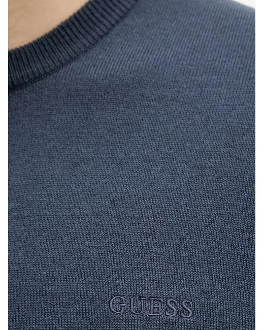 Guess Blue Logo-Embroidered Crew-Neck Sweater for men