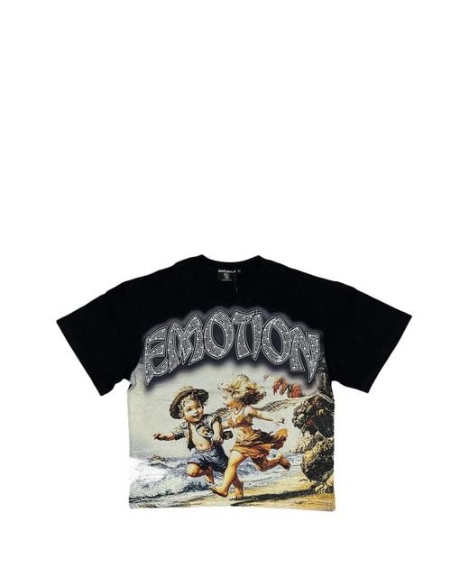 Mixed Emotions Black Seaside Graphic-Print Cotton T-Shirt for men