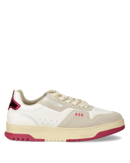 Blauer White Panelled lace-up sneakers