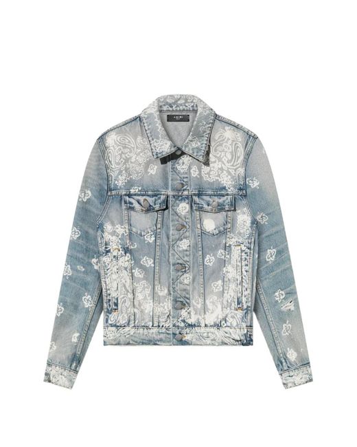 Amiri Blue Bleach-Bandana Denim Jacket for men