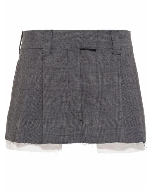 Miu Miu Gray Prince-Of-Wales Check Mini Skirt