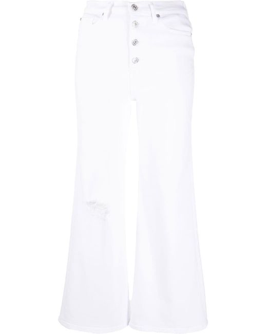 7 For All Mankind Denim Joe Highrise Distressed Flared Jeans in White