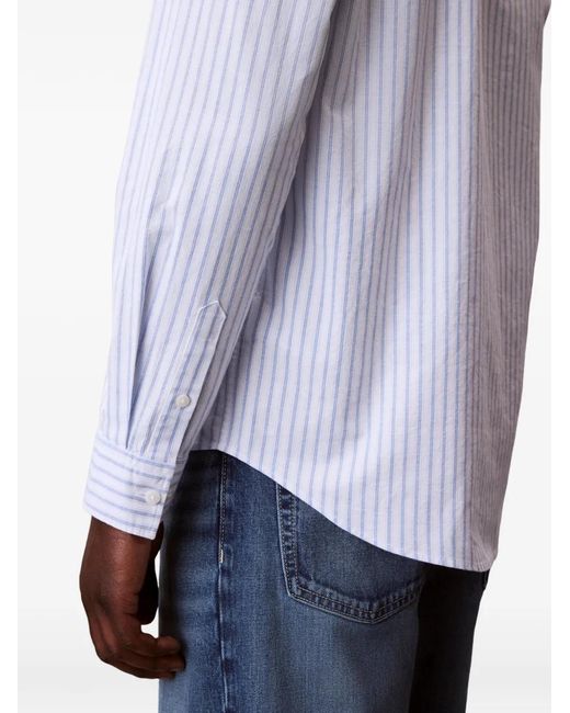 Calvin Klein White Striped-Pattern Button-Down Shirt for men