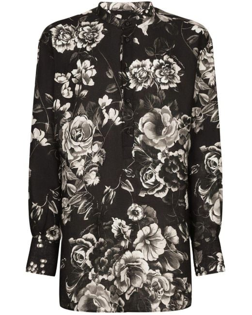 Dolce & Gabbana Leinenhemd mit Blumen-Print in Black für Herren