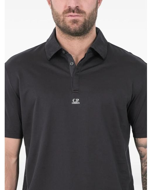 C P Company Black Buttoned Polo Shirt for men