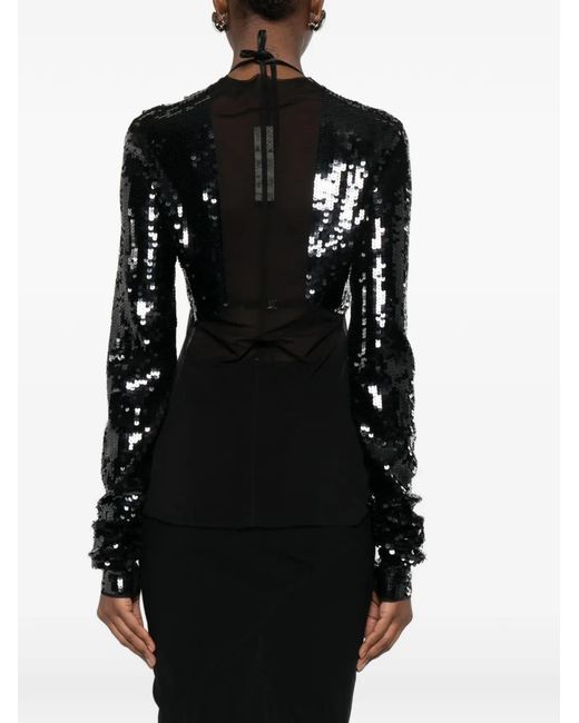 Rick Owens Black Long-Sleeved Top With Sequin Details On Sleeves