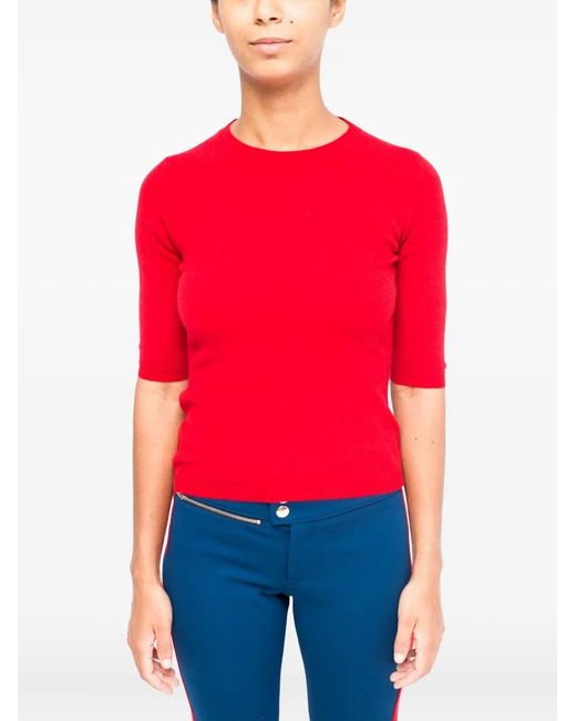LA ROSE Red Round-Neck Short-Sleeve Jumper
