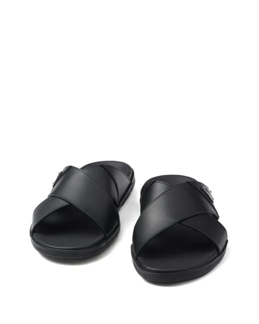 Prada Black Crossed Leather Sandals for men