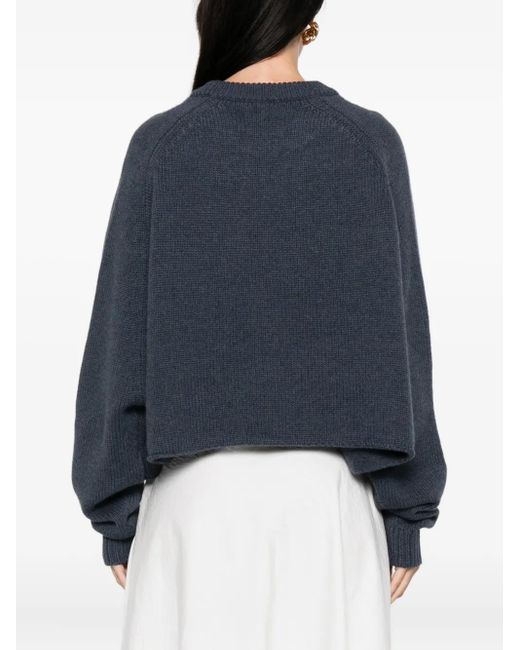Lisa Yang Blue Round-Neck Cropped Sweater