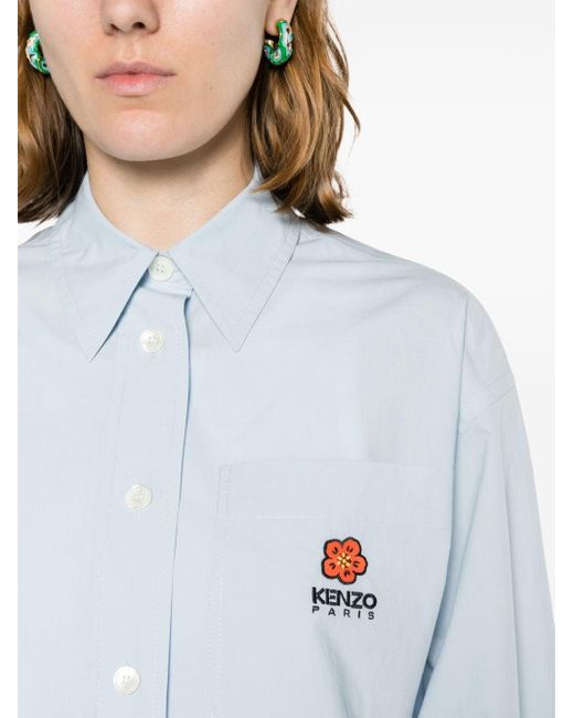 KENZO Blue Boke Flower Hemd mit Logo-Stickerei