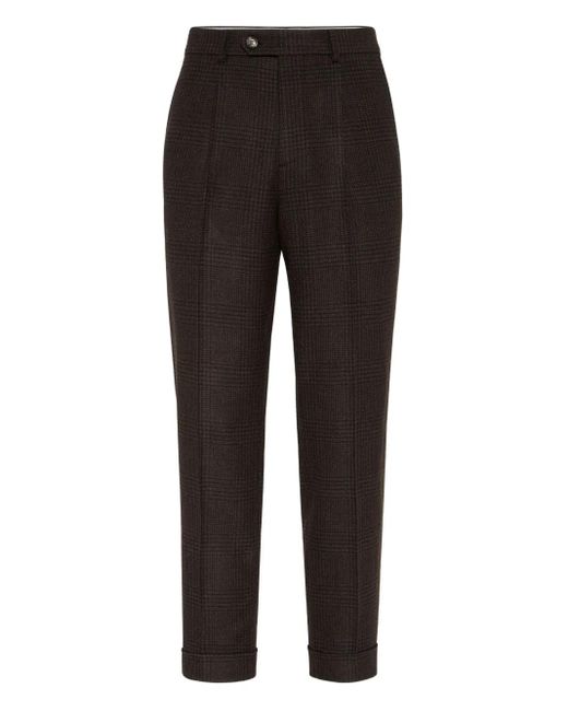 Brunello Cucinelli Black Pleated Wool-Cashmere Blend Trousers for men