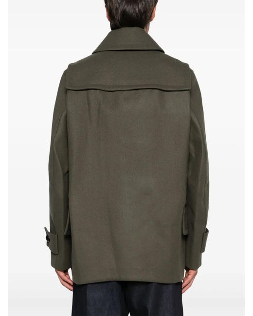 Sacai Green Wool Duffle Coat for men
