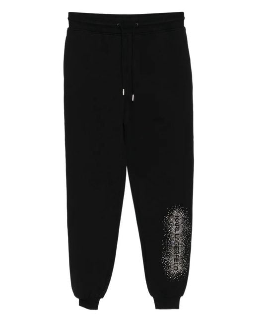 Karl Lagerfeld Black Logo Rhinestone-Embellished Sweatpants