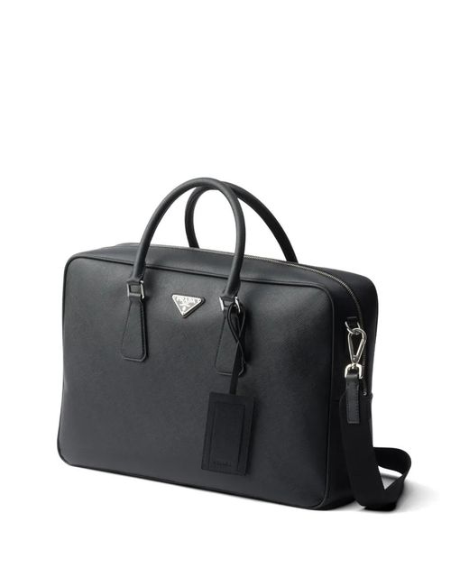 Prada Black Saffiano Leather Briefcase for men