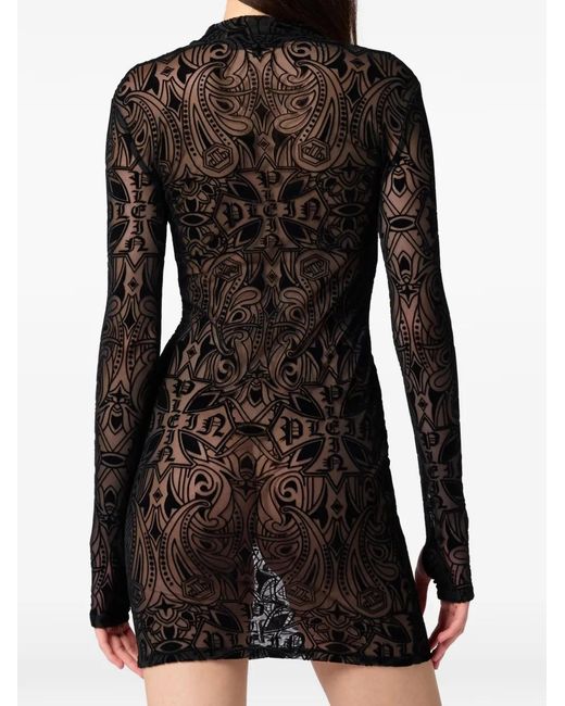 Philipp Plein Black Long-Sleeve Mini Dress