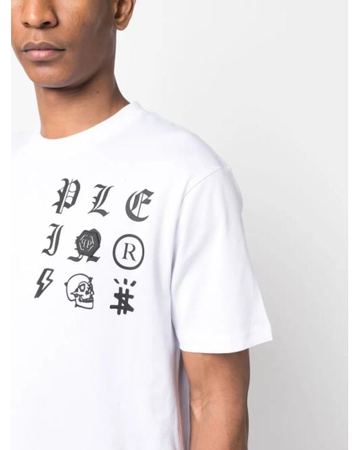 Philipp Plein White Gothic Plein Logo-Print T-Shirt for men