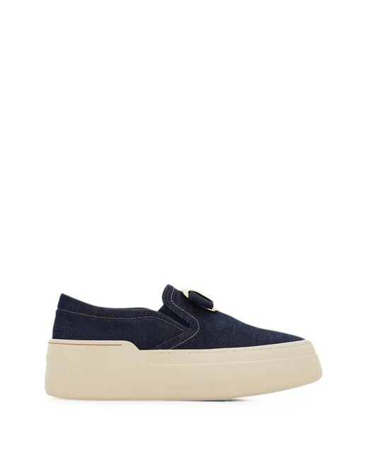 Ferragamo Blue Vara Plate Platform Slip-On Shoes