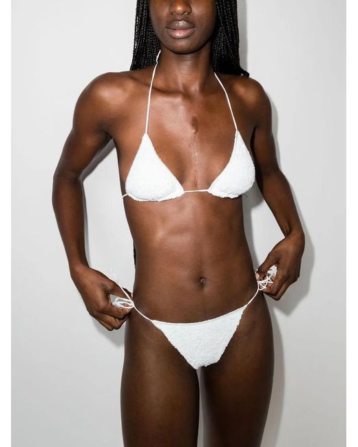 Oseree White Sequinned Halter Neck Bikini Set