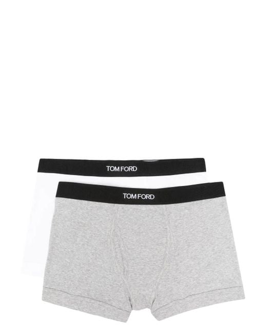 Tom Ford Gray Logo-Band Cotton-Blend Boxers (Pack Of Two) for men