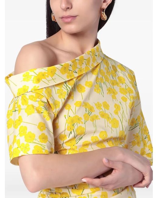 BERNADETTE Yellow Floral-Print One-Shoulder Midi Dress