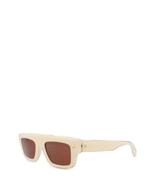 McQueen Pink Stud-Embellished Rectangle-Frame Sunglasses