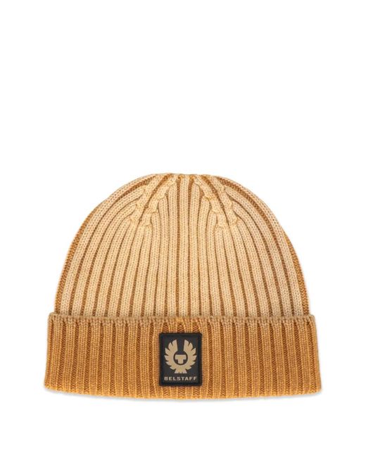 Belstaff Natural Logo-Patch Ribbed-Knit Beanie Hat for men