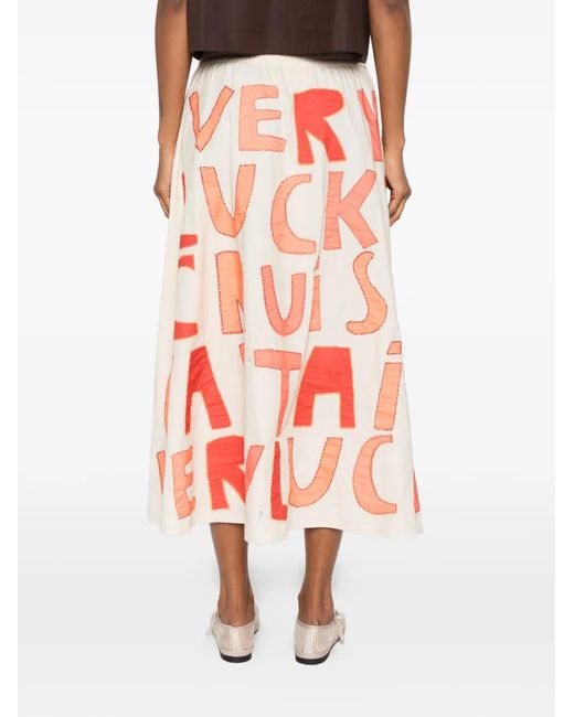 Stella Nova White Appliqué-Patchwork Elasticated-Waist Midi Skirt