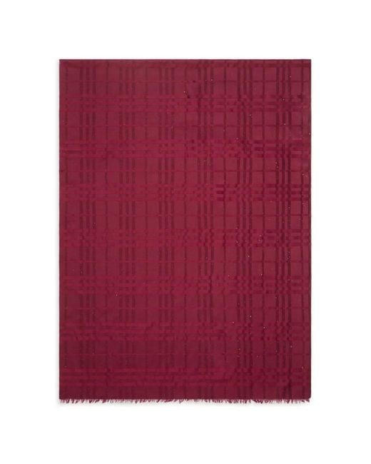Burberry Purple Wide Check Silk Wool Cashmere Scarf