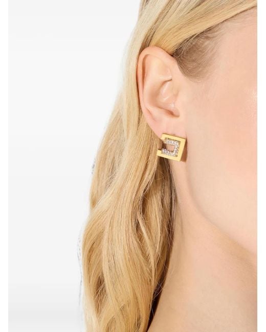 Elisabetta Franchi Natural Earrings With Logo And Rhinestones
