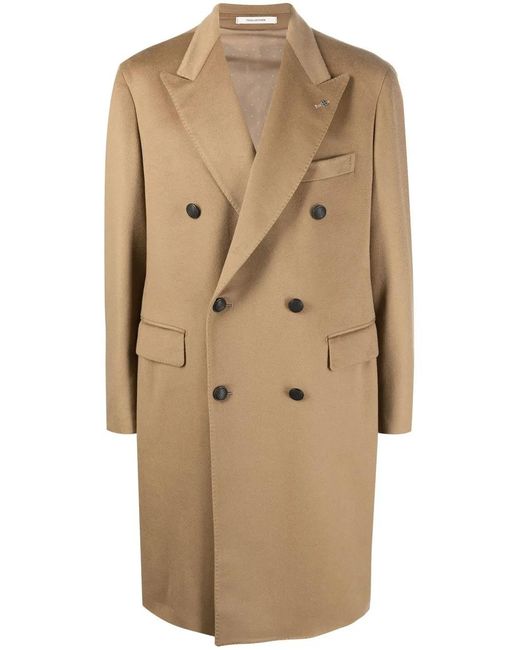 Tagliatore Natural Brown Double-breasted Coat for men