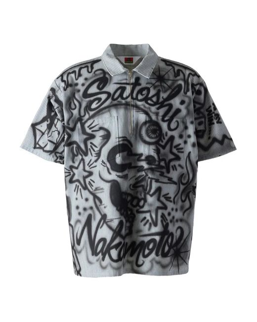 Satoshi Nakamoto Black Pinstripe Graphic Polo Shirt for men