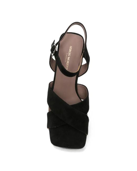 SERGIO MORETTI FIRENZE Black Crossover-Strap Buckle-Fastening Sandals