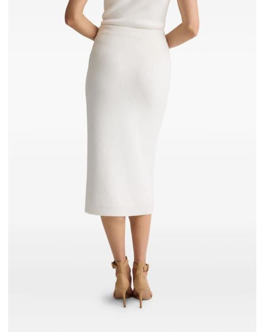 St. John White Rhea Ribbed-Knit Midi Skirt