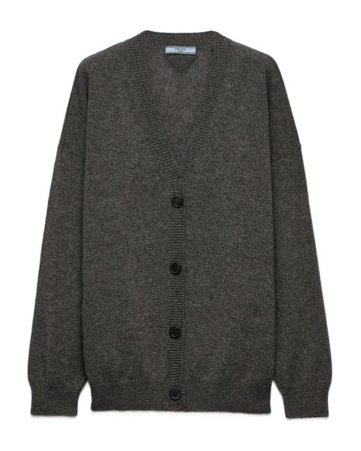 Prada Gray Gerippter Cardigan aus Kaschmir