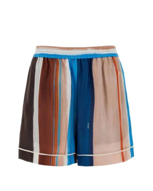 Fendi Blue Striped Silk Shorts