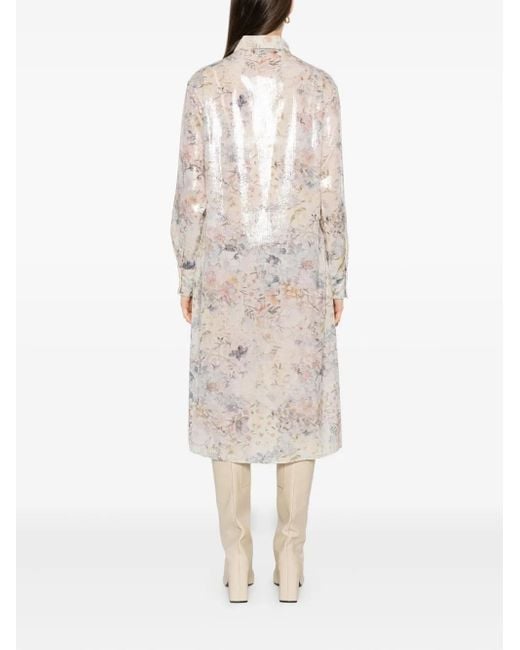 Golden Goose Deluxe Brand White Floral Midi Dress With Subtle Shimmer