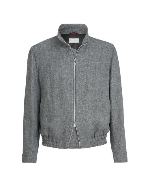 Brunello Cucinelli Gray Mélange-Effect Zip-Up Jacket