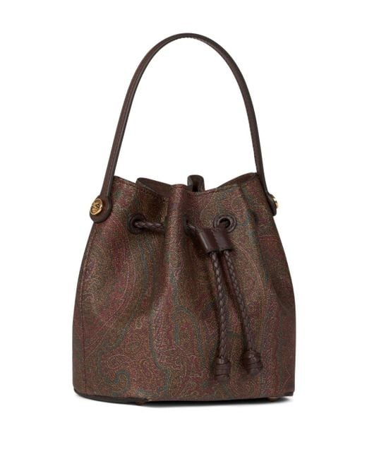 Etro Brown Mini Paisley Bucket Bag