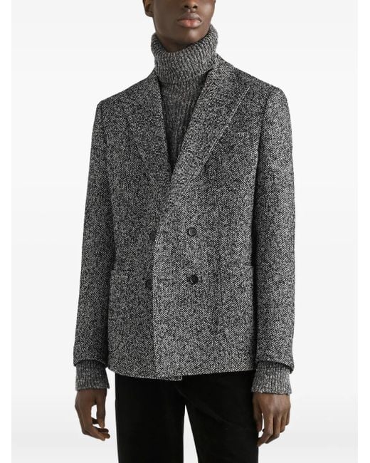 Dolce & Gabbana Gray Herringbone Double-Breasted Blazer for men